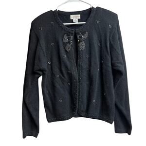 Potomac Collection Embellished Sweater Cardigan Black Bow Shoulder Pads Vintage